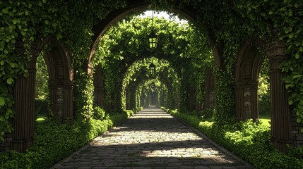 Verdant Archway Pathway A Serene Garden Scene