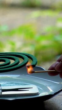 JAPAN : View of mosquito coil at the garden. Japanese summer concept video.