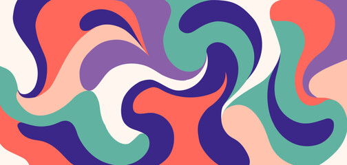 Modern vector pattern with smooth fluid shapes. Colorful abstract flowing liquid background. Organic blotches, freeform drops.