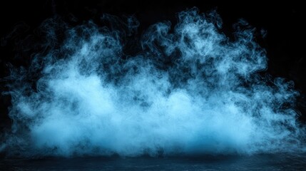 Abstract Blue Smoke Cloud Against Black Background