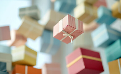 Multi Colored Mystery boxes in fun theme, present gift, lucky prize secret, surprise marketing, advertising, sale promotion, commercial business