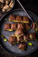 Dubai chocolate with kadayif pistachio filling