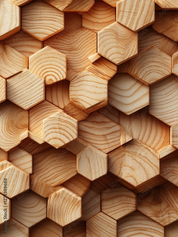 Poster captivating wooden hexagon mosaic background showcasing intricate grain patterns and warm tones in a