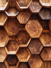 Obraz premium Geometric wood wall paneling design with natural grain patterns creating a warm and inviting texture for interior decoration and architectural details