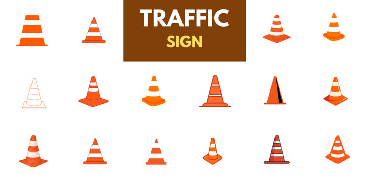 Construction cone icon, Traffic Cone icon. Illustration of traffic cones, Safety Cone Icons, Outline Road traffic cone icons, and cones icons in different styles vector illustration