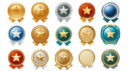 set of golden award badges isolated on white background