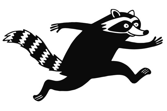 black and white raccoon running clip art preview
