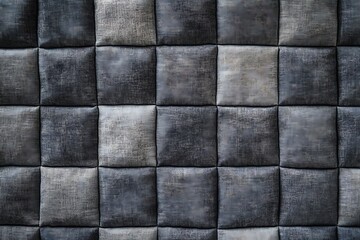 Gray grey colored seamless natural cotton linen textile fabric texture pattern, with diamond quilted, rhombic stiching. stitched background banner panorama