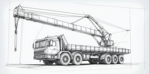 3D Visualization of a Crane Truck: Industrial Equipment for Construction and Cargo Transport