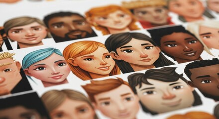 Obraz premium Diverse collection of illustrated character faces showcasing various expressions and styles