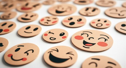 Obraz premium Colorful collection of smiley face stickers on a white background