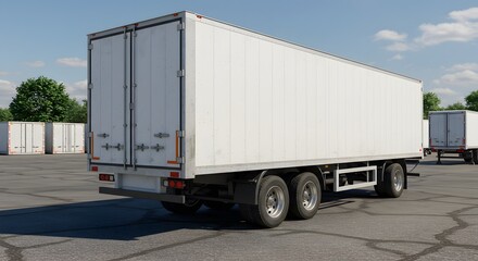 White Commercial Trailer Truck on Lot for Transportation and Logistics