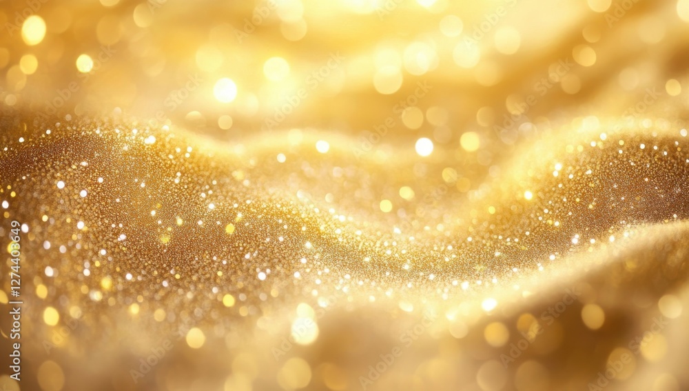 Poster shimmering golden background with soft bokeh effect and sparkling glitter for elegant design and cre