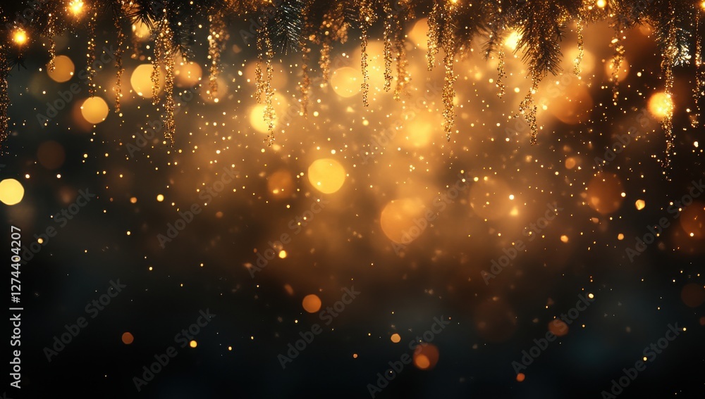 Poster shimmering golden lights and sparkles against dark background for festive celebrations and events fe