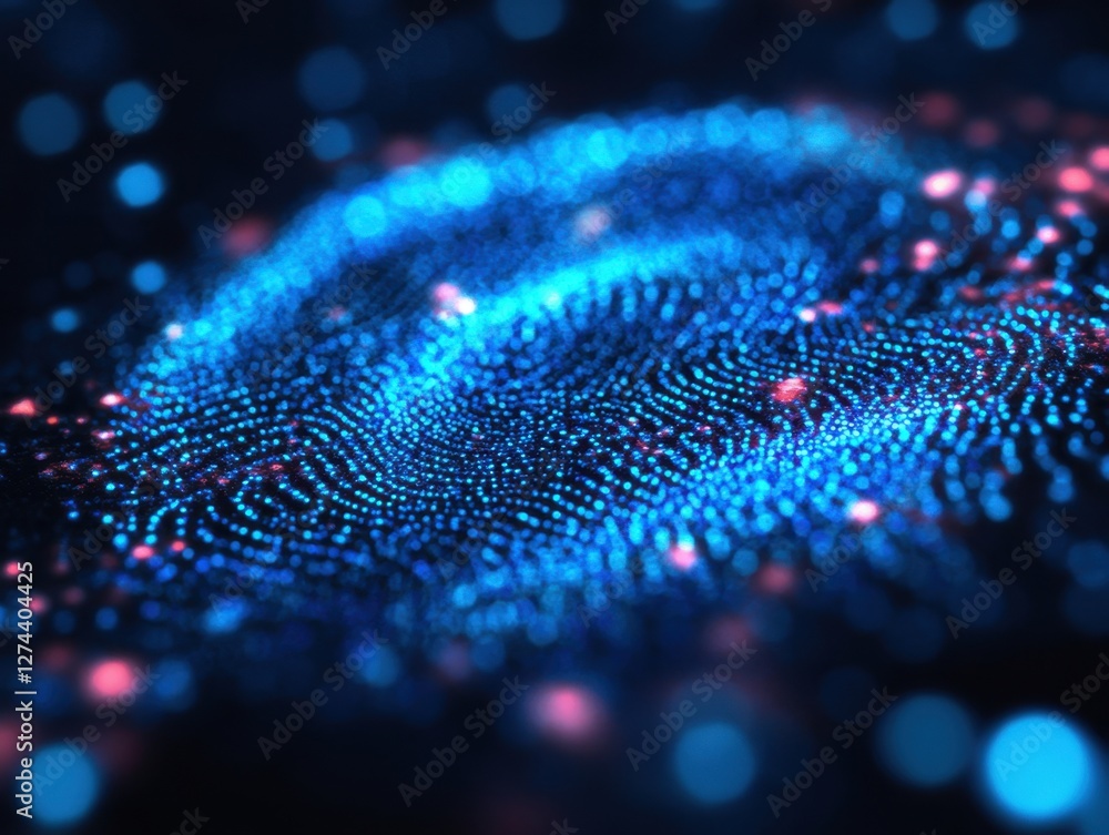 Aufkleber abstract blue and red glowing dots pattern on dark background digital art with bokeh effect