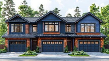 Modern Blue and Brick Townhouse Exterior Design