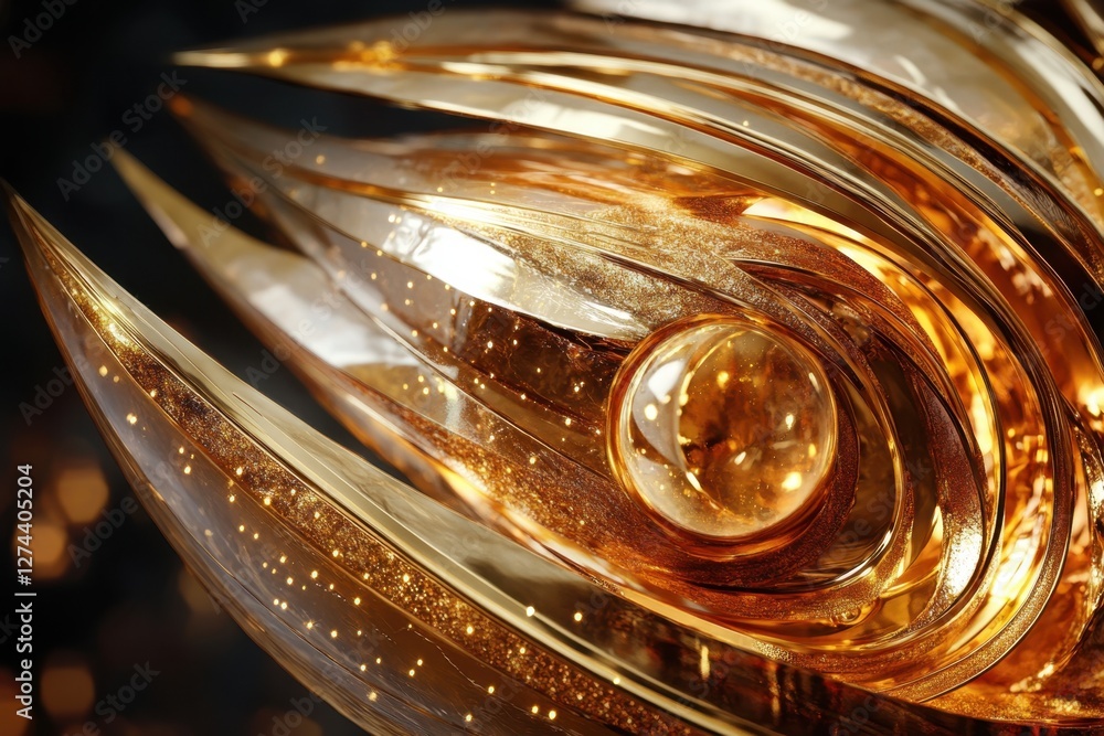 Poster abstract golden orb with shimmering layers a captivating display of luxury elegance and futuristic d