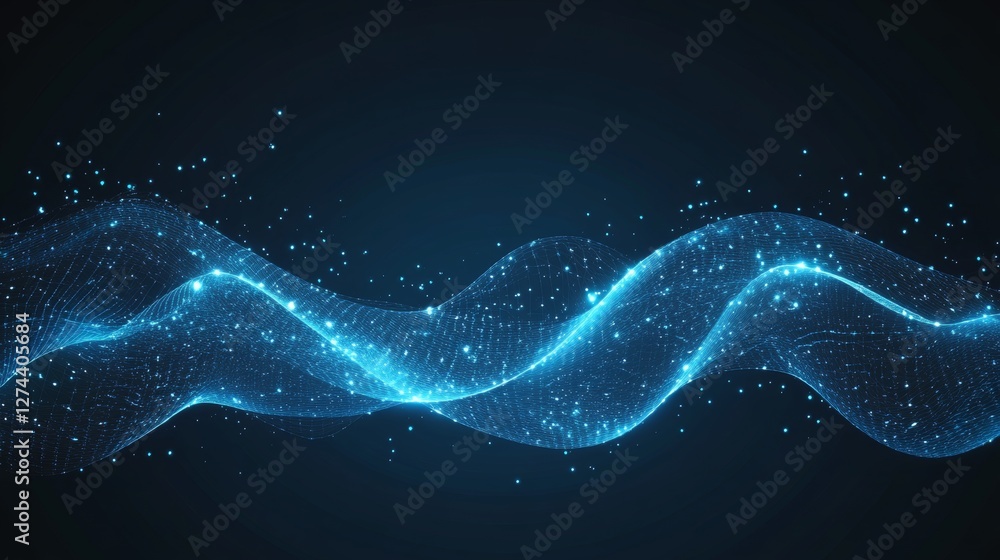 Poster abstract blue low poly background with glowing lines and dots representing digital networks
