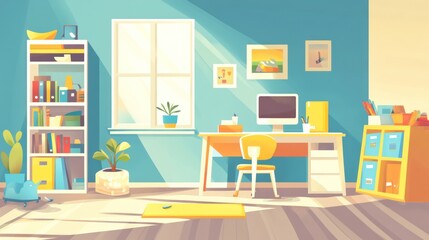 Sunny kid's study room interior
