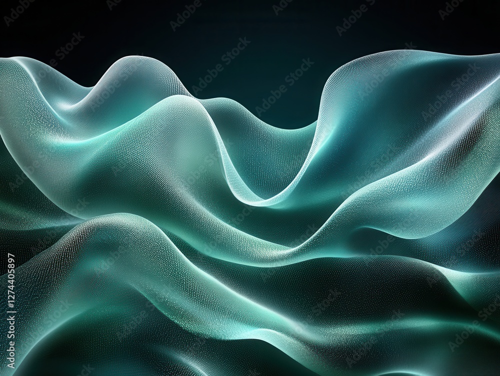 Poster Abstract flowing teal wave pattern on dark background evokes tranquility and futuristic design concept