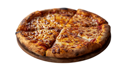 Cheese Pizza on Wood Tasty Italian Recipe, Appetizing Meal for Food Themes, isolated on transparent background.
