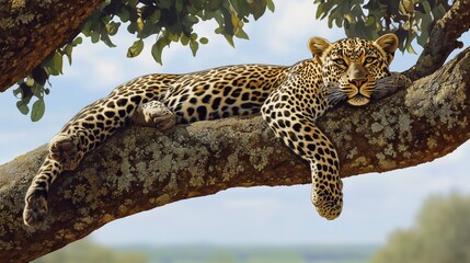 The lazy leopard shadow on the tree
