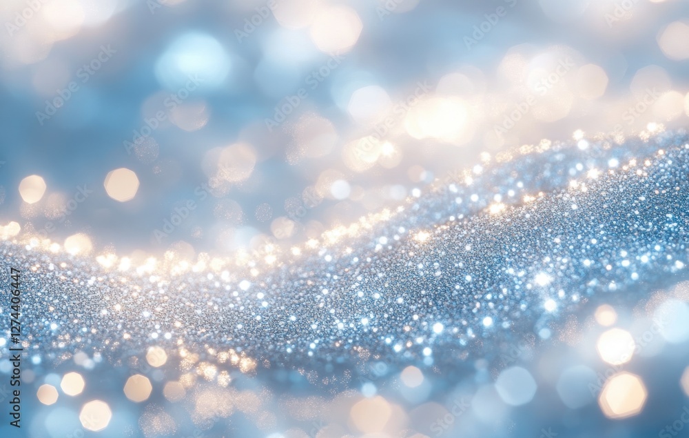 Poster soft blue sparkling bokeh background creating an ethereal dreamlike atmosphere for use in artistic, 