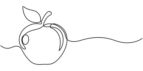 Apple continuous line drawing. Single line drawing of Apple fruits. Delicious fruits concept vector illus Continuous line drawing of apple, Single one line art of apple fruit vectortration. 