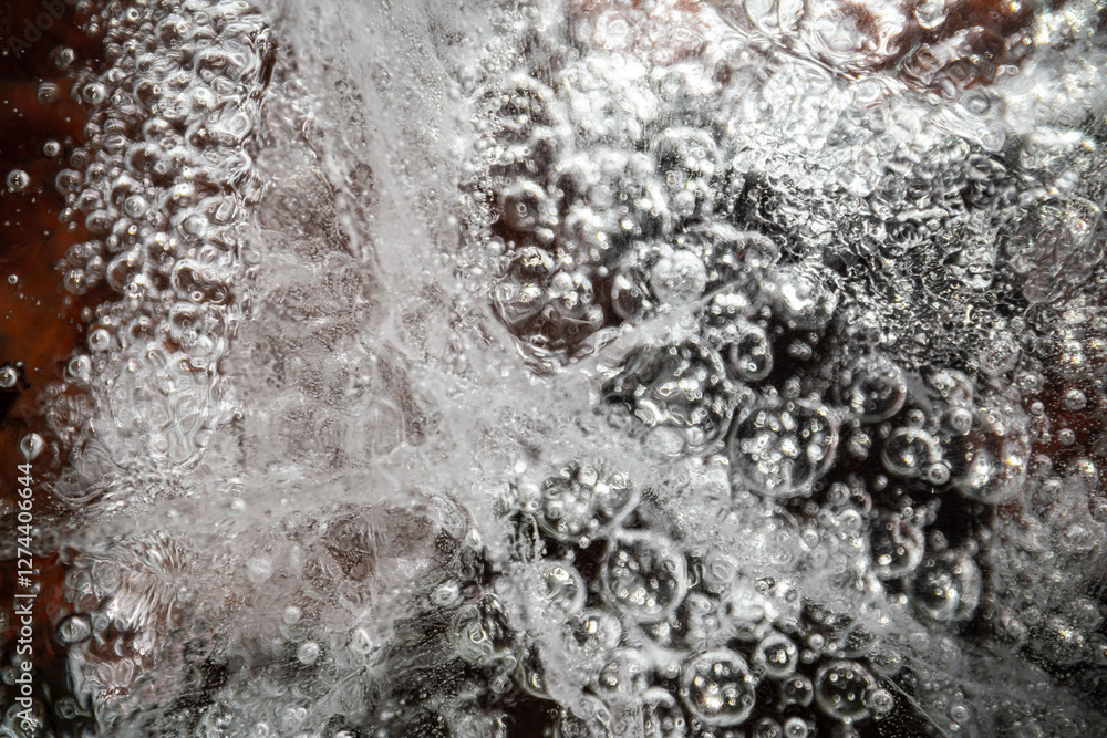 Poster ice texture with cracks, bubbles and frozen leaves for computer graphics, texturing, compositing or 