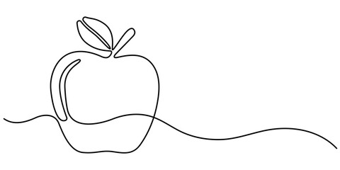 Apple continuous line drawing. Single line drawing of Apple fruits. Delicious fruits concept vector illus Continuous line drawing of apple, Single one line art of apple fruit vectortration. 