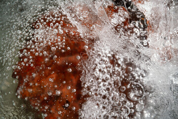 Ice texture with cracks, bubbles and frozen leaves for computer graphics, texturing, compositing or as a background