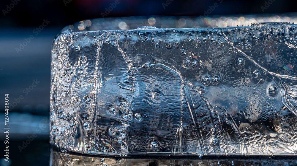 Poster close up macro shot of a clear ice block - texture for computer graphics, texturing, compositing or 