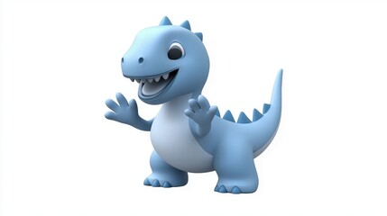 Fototapeta premium Cute blue cartoon dinosaur with big eyes and friendly smile on white background