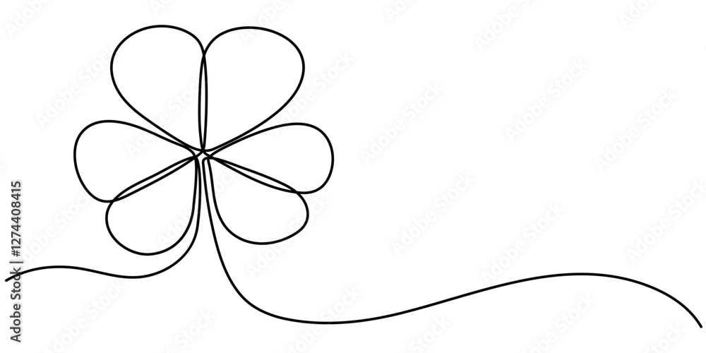 Poster continuous linear drawing of clover leaves. one line drawing background. vector illustration. linear