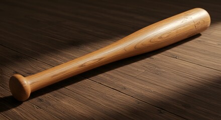 Fototapeta premium Wooden Baseball Bat Lying on a Dark Wood Floor Surface