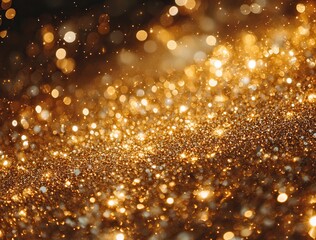 Obraz premium Sparkling Gold Glitters with Shimmering Light Reflections Creating a Festive and Glamorous Background for Event Decoration and Special Occasions