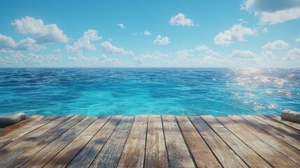 Wooden Dock Overlooking a Tranquil Ocean Scene