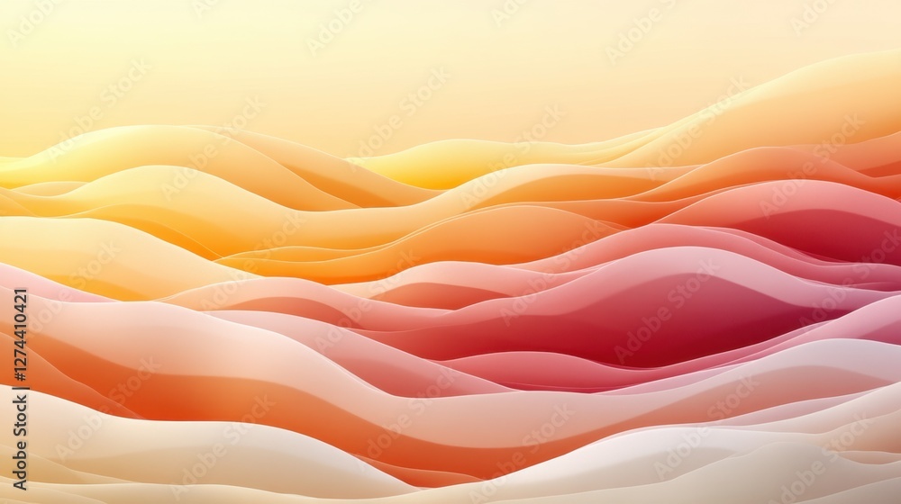 Poster abstract serene landscape with gentle waves in warm pastel colors creating a peaceful and calming vi