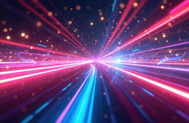 Abstract futuristic wallpaper with gold, pink, blue glowing neon high speed wave lines. Bokeh lights. Data transfer concept. Fantastic illuminated aglow shimmering luxurious elegant creative design.