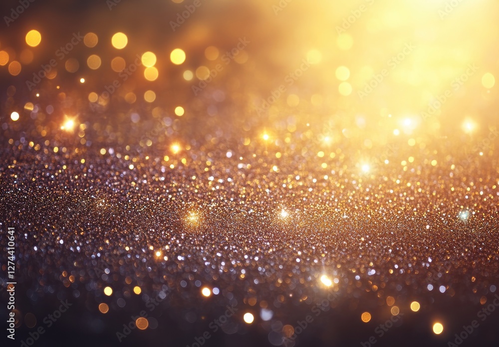 Poster sparkling golden glitter background with shimmering particles and light reflections creating an ethe