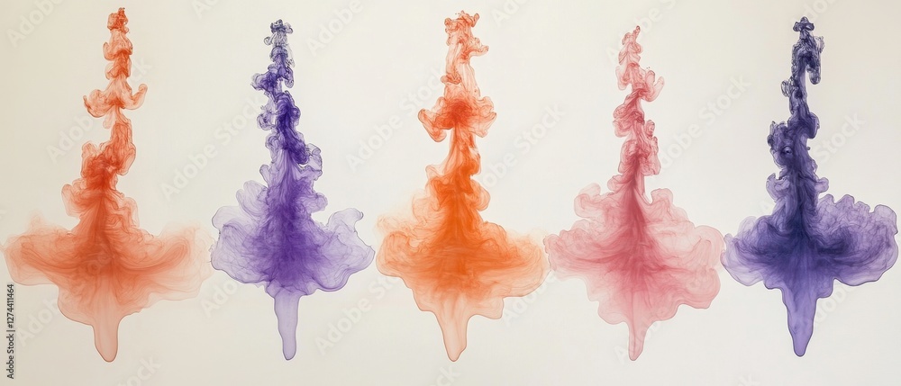 Poster colorful ink dispersion and flow in water creating abstract shapes on a clean white background for a