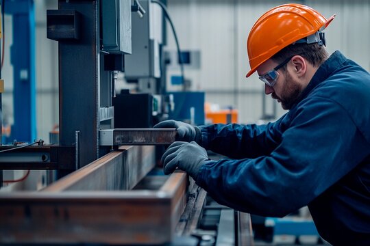 Skilled worker focuses on precision while operating industrial machinery in a workshop