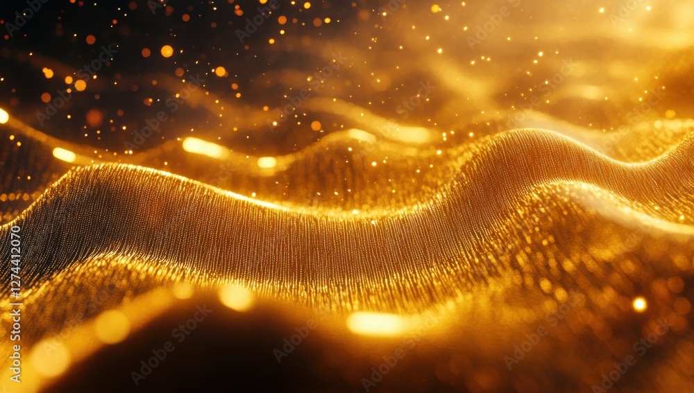 Poster stunning abstract golden waves with shimmering particles creating a dreamy and enchanting atmosphere