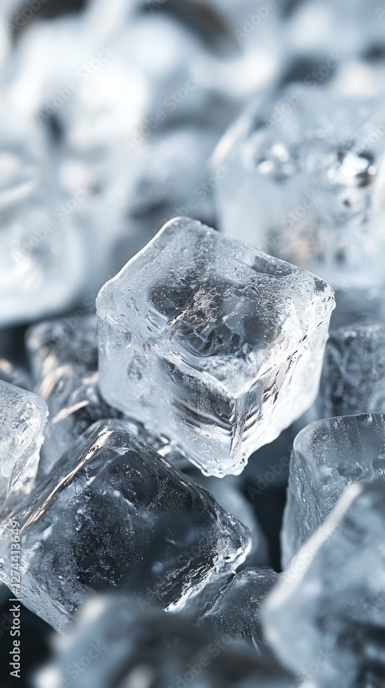 Poster close up capture of refreshing ice cubes with a cool and crisp texture perfect for summer drinks and