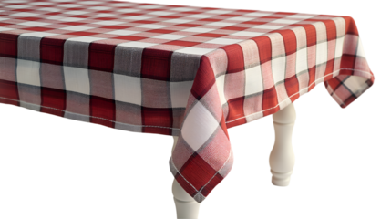 Red Buffalo Plaid Tablecloth Farmhouse Style, Cozy Check for Rustic Kitchen Decor, isolated on transparent background.