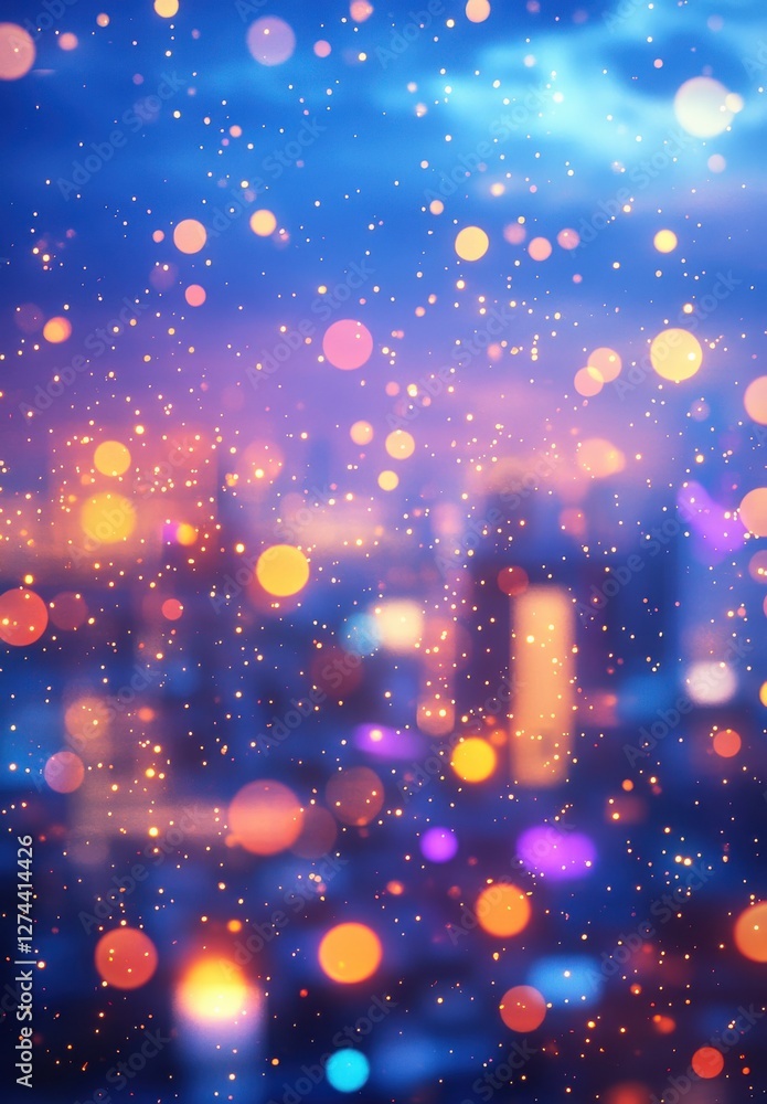 Poster vibrant abstract city lights with bokeh effect and colorful background in evening sky setting for ar