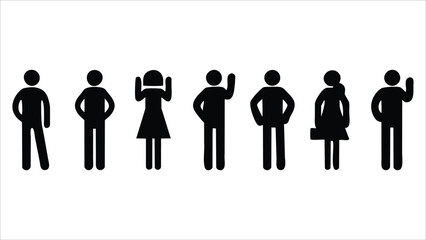 Simple Black Pictogram People Icons Diverse Poses and Gestures