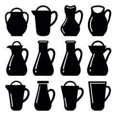 Collection of Black and White Silhouettes of Various Coffee and Tea Vessels