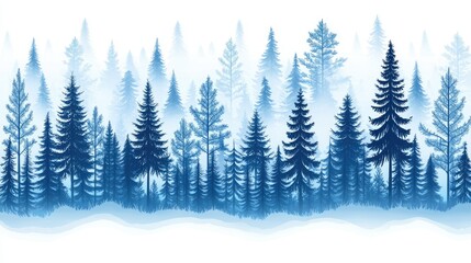 Fototapeta premium Blue Silhouette Pine Trees Winter Forest Scene