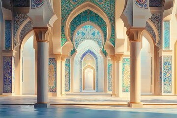 Obraz premium exploring islamic architecture and ornate mosque interiors with intricate tile work and geometric patterns
